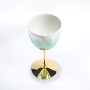 Modern Hand Blown Glass <b>Wine</b> <b>Goblet</b> With Gold Stem And Base Mint Green Finish Party Use - Product Image 2