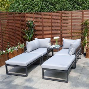 Juego de Muebles de Jardín de Aluminio de 5 Piezas con Dos Cojines Grises, Incluye Sofá y Otomanas - Product Image 2