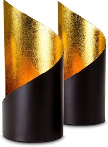 Elegant modern candle holder pair gold interior black exterior statement decor for <b>shelves</b> <b>tables</b> and minimalist home styling - Product Image 4