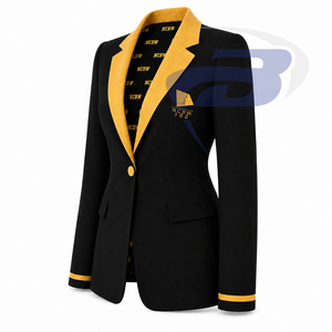 Blazer noir pour femmes de la sororité NCBW avec bordure dorée et broderie de blason, col cranté à un bouton, costume professionnel pour femmes - Product Image 3