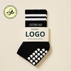 Custom Logo Double Grip Anti-bacterial <b>Socks</b> with Silicone Grips Inside Outside Knitted <b>Brown</b> Crew <b>Socks</b> for Women Workouts Yoga - Product Image 1