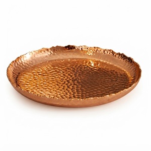 Bandeja de Servir de Cobre Puro Martillado a Mano, Plato Redondo de Metal de Lujo para Decoración de Bodas, Hotel y Vajilla para el Hogar - Product Image 1