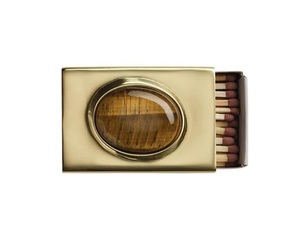 Porte-allumettes de luxe vintage en or gravé avec pierre œil de tigre, pot décoratif pour allumettes de sécurité, logo personnalisable - Product Image 3
