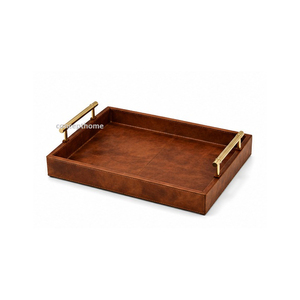 Bandeja Rectangular de Cuero Azul Marino con Asas Doradas, Acabado Metálico Pulido de Color Sólido, Grado Comercial, Apta para Lavavajillas - Product Image 5