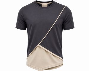 T-shirt à manches courtes pour homme, color-block, avec bordure contrastée, col rond, coupe décontractée, tissu tricoté - Product Image 3