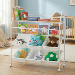 Organisateur de bureau multifonctionnel moderne à 1 niveau en métal avec étagère en fil de fer MDF, finition brillante, montage facile - Product Image 2