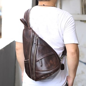 Pocket Custom Solid Plain Dyed Casual Genuine Leather Durable <b>Chest</b> Eco-friendly Breathable Very Attractive Leather <b>Chest</b> Bag - Product Image 3
