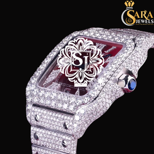 Édition limitée de luxe mode Moissanite diamant montre ton blanc grande moitié entièrement brillant en acier inoxydable nouveauté charme - Product Image 2