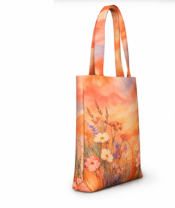 Bolsa de compras de lona de algodón con estampado floral de atardecer, diseño personalizado, tamaño personalizado, ecológica, promocional. - Product Image 5