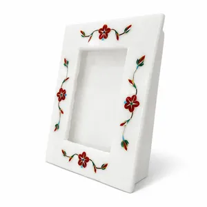 Stone Era SE-192 Luxury White Marble Photo <b>Frame</b> 8x6 Inch Carnelian Floral Handmade Decorative <b>Design</b> for Home Decor <b>Wall</b> Mount - Product Image 2