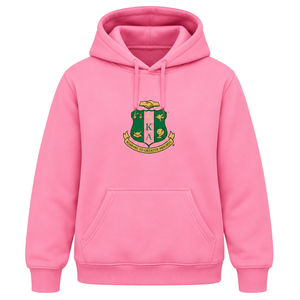Wholesale <b>Pink</b> <b>Hoodie</b> with Classic Greek Letter Embroidery Soft Cotton Blend Fleece <b>Womens</b> Casual Hooded - Product Image 1