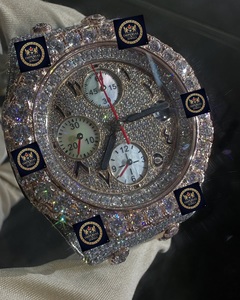 Montre mécanique de luxe Hip Hop entièrement sertie de pierres, cadran à aiguilles en verre, forme ronde, moissanite - Product Image 2