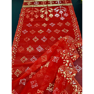 Sari en coton Jamdani traditionnel pour femme, motifs floraux imprimés numériquement, séchage rapide, protection solaire, coupe classique, FestDeals All - Product Image 6