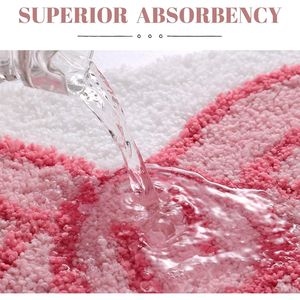 Tappeto da Bagno Rosa con Fiocco 50x80 cm, Tappetino Morbido Super Assorbente Antiscivolo, Forma Irregolare con Bordo Beige - Product Image 5