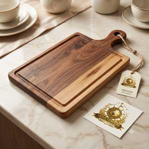 Planche à découper ronde en bois de chêne avec rainure pour jus, plaque en métal laiton personnalisée, planche à pizza en bois, plateau de service pour charcuterie - Product Image 4