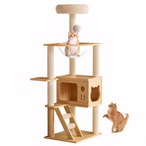 Árbol para Gatos Moderno de 48.8 Pulgadas con Postes Rascadores Cubiertos de Sisal, Árbol para Gatos de Madera para Interiores con Percha Superior, Cómodo Centro de Actividades para Gatos - Product Image 5