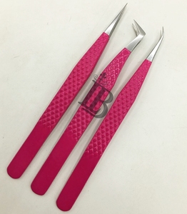 Juego de Pinzas para Extensión de Pestañas de Color Rojo con Punta Plateada, Logotipo Privado Aceptado, Acero Inoxidable Sostenible, Uso Regular en Salón - Product Image 5
