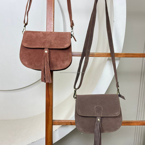 Vintage Durable Designer Genuine Brown <b>Suede</b> Leather Crossbody <b>Bag</b> Women's Boho Style <b>Tassel</b> Crossbody Shoulder Purse Handbag - Product Image 5