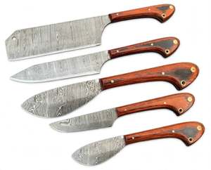 Ensemble de couteaux de cuisine en acier damas torsadé artisanal, 5 pièces, manche en bois de rose, couteau de chef, couteau à découper - Product Image 5