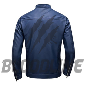 เสื้อแจ็คเก็ตหนัง PU สีดำทรงสลิมฟิตสำหรับผู้ชาย แบรนด์ BLOODLINE สไตล์นักขี่มอเตอร์ไซค์ ปิดด้วยซิป เหมาะสำหรับใส่ในฤดูใบไม้ร่วง - Product Image 2