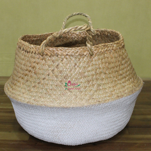 Handwoven Palm Leaf <b>Wicker</b> <b>Basket</b> Eco-Friendly Natural Modern <b>Round</b> Multifunction Storage Organizer - Product Image 3