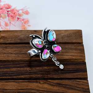 Anillo de Algodón de Azúcar Turquesa de Plata Esterlina Oxidada, Joyería Boho de Declaración, Hecho a Mano, Regalo para Ella - Product Image 4