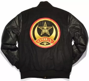 Custom Black Wool Varsity <b>Jacket</b> Men Premium <b>Leather</b> Sleeve Bomber <b>Jacket</b> Wholesale Letterman Baseball Uniform Sportswear - Product Image 2