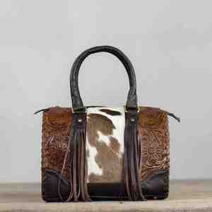 Authentic Lady Summer Boho Western Genuine Cowhide <b>Leather</b> Handbag Zipper Shopping Floral Hand <b>Tooled</b> Shoulder Bag Waterproof - Product Image 1