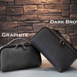 Genuine Leather Toiletry Bag <b>Mens</b> Dopp Kit Vintage Shaving Wash Bag Travel Cosmetic <b>Pouch</b> Custom Private Label TYG-0206 - Product Image 1