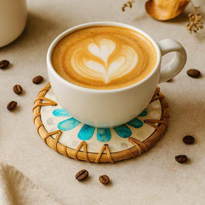 ชุดจานรองแก้วทรงกลม 6 ชิ้น ลายดอกไม้สีเขียว ประดับมุก สำหรับเครื่องดื่ม อุปกรณ์บาร์ ของตกแต่งบ้าน - Product Image 3