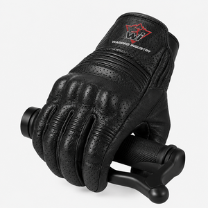 Guantes de Ciclismo de Cuero Negro Premium para Hombre, Protección Completa de Nudillos, Transpirables, Perforados, con Estampado de Motociclista - Product Image 4