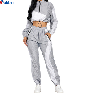 Customizable Women Gray White Color Blocking Tracksuit Full Length Quarter-Zip Sporty <b>Jogging</b> <b>Suit</b> With Side Pockets Lightweight - Product Image 1