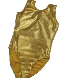 High Demand Gymnastics Leotards Sublimation Gold <strong>Shiny</strong> Sleeveless Leotards Performance Competition <strong>Dance</strong> Wear Bodysuit for Girls