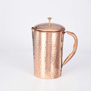 Pichet à eau de luxe en cuivre pur avec couvercle à bouton en laiton, motif diamant en relief, artisanal, carafe ayurvédique en cuivre pour service hôtelier et usage domestique - Product Image 4