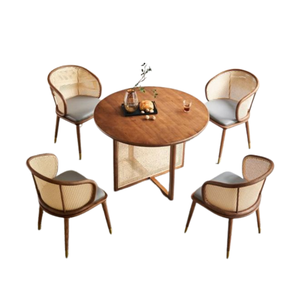 Vintage Round Dining Table Set Eco-Friendly Rattan Chairs Dining Set Affordable Dining Room <b>Furniture</b> - Product Image 5