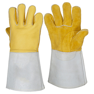 Leather Industrial Welding 16" <b>Long</b> Sleeve Leather Reinforced Welding <b>Gloves</b> Function Anti-Heat Industrial Safety Leather <b>Gloves</b> - Product Image 1