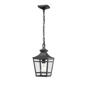 Moderno 14.5 'luce pendente esterna E26 presa trasparente in vetro fattoria lampadario in metallo nero per Patio anteriore Entryway-1 del portico - Product Image 1