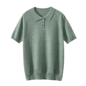 Polo en tricot à manches courtes vert pour homme, couleur unie, boutons, coupe décontractée classique - Product Image 1