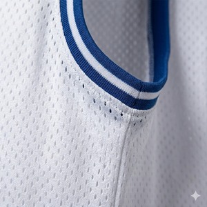 Camiseta de Baloncesto Personalizada para Hombre, de Secado Rápido, Blanca y Azul, de Malla, sin Mangas, Cuello Redondo, Unisex, Transpirable, con Estampado Tackle Twill - Product Image 6