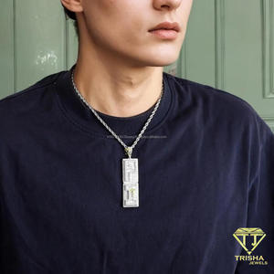 Collar con Letra de Diamantes Cultivados en Laboratorio para Hombre, con Colgante Rectangular y Cadena de Cuerda, Accesorio de Moda Urbana - Product Image 6