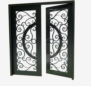 Portes en fer forgé sur mesure, porte d'entrée en fer forgé avec verre, design moderne et luxueux pour villa et maison résidentielle - Product Image 1