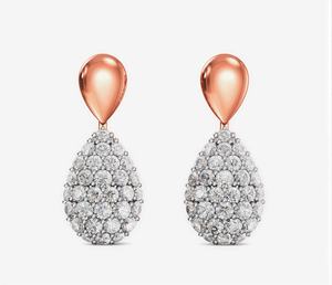 Pendientes de Oro Rosa de 18K con Diamantes Cultivados en Laboratorio VVS EF, Corte Redondo y en Forma de Pera, con Engaste Pavé, Diamantes CVD, para Mujer - Product Image 2