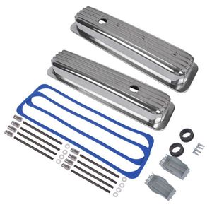 Coperchi Valvole Centrali Lucidati con Alette Corte e Guarnizione, Ricambi Motore per Motori SBC Small Block Chevy 5.0L 5.7L 305 350 Anni 1987-1997 - Product Image 3