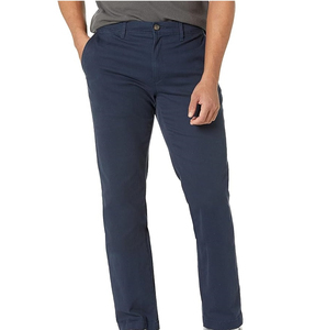 Pantalon chino en coton bleu marine pour homme, coupe droite, taille mi-haute, devant plat, fermeture boutonnée, tissu Oxford décontracté, respirant, tissé - Product Image 6