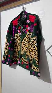 Chaqueta Boho de Terciopelo Bordada con Patrón de Tigre y Flores, Frente Abierto, Manga Larga, Corte Holgado, Unisex, para Todas las Temporadas - Product Image 3