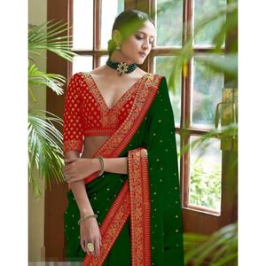 TRENDING ROYAL VICHITRA SEDA SAREE CON BLUSA DESCOSTADA VERDE - Product Image 2