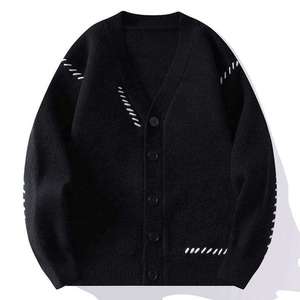 Cárdigan de punto de lana/cachemira de alta calidad, grueso, transpirable, con cuello en V, estilo casual de invierno, con logo frontal y cinturón. - Product Image 4