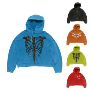 Sweat à capuche de luxe décontracté en molleton épais, délavé à l'acide, imprimé numériquement, teint uni, surdimensionné, brodé sur mesure, avec poche, écologique - Product Image 1