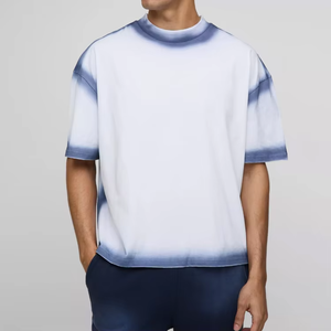 Custom <b>White</b> Blue Dip Dye T Shirt Mens Oversized Short Sleeve Crew Neck Gradient Wash Cotton Streetwear <b>Tee</b> - Product Image 5