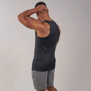Custom Front Logo Wholesale Price Men's <b>Black</b> Solid Color O-Neck <b>Tank</b> <b>Top</b> Quick Dry Eco-Friendly <b>Knitted</b> Casual Workout Gym Wear - Product Image 6